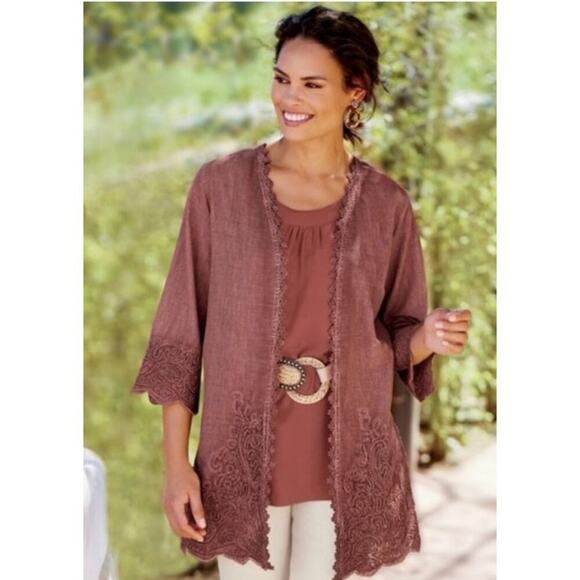 NWT Soft Surroundings Caribe Topper Cardigan Cotton Terra-Cotta in Brandy Brown - Picture 1 of 4
